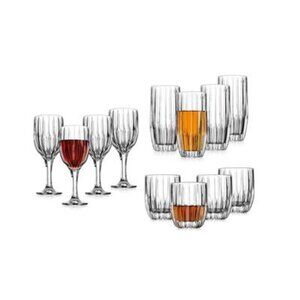 Godinger Pleat 12 Piece Set of Double Old Fashion, Highball, and Goblet Glasses
